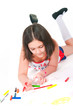 The girl lying draws white background