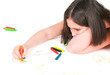 The girl lying draws white background