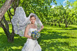 Bride with veil flying in the wind