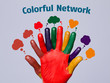 Colorful happy finger smileys with network sign