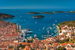 Harbor of old Adriatic island town Hvar. High angle view. Harbor of old Adriatic island town Hvar. High angle view.