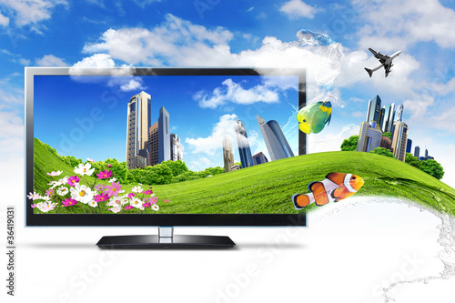 Illustrazione: Large flat screen with nature images Large flat screen with nature images
