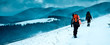 Hiker in winter mountains