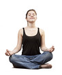 young woman practicing yoga in the lotus position, isolated on w
