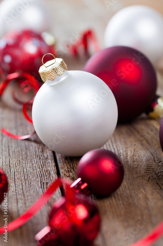 Photo: christmas baubles on weathered wood christmas baubles on weathered wood