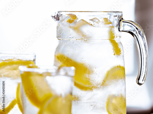 Photo: tray with glasses of lemonade. tray with glasses of lemonade.