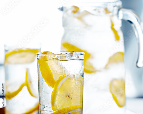 Photo: tray with glasses of lemonade. tray with glasses of lemonade.