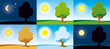 Baum in vier Jahreszeiten bei Tag und Nacht (Kollektion)