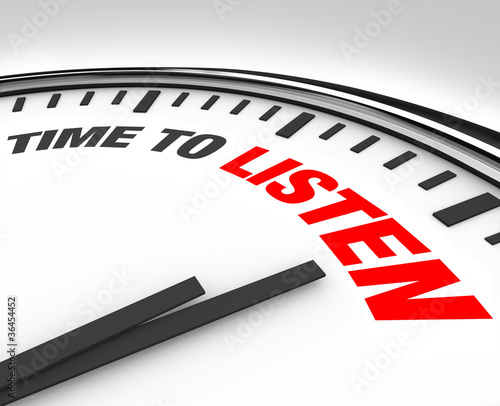 Illustration: Time to Listen Words on Clock - Hear and Understand Time to Listen Words on Clock - Hear and Understand