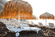 Sunbeds in Perissa, Santorini, Greece