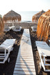 Sunbeds in Perissa, Santorini, Greece