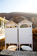 Beach cabins, Perissa, Santorini, Greece