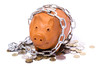 piggy-bank locks, chained and locked
