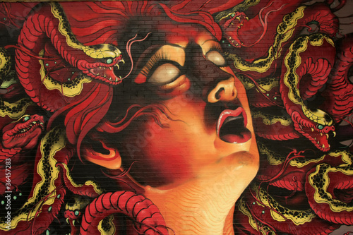 Photo: graffiti Medusa on stone wall graffiti Medusa on stone wall