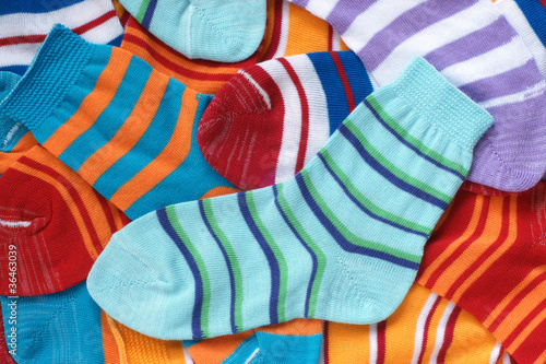 Photo: Many pairs of child's striped socks Many pairs of child's striped socks