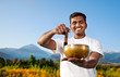 Yoga meditation with Tibetan bowl