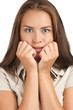 Young woman looking frightened Young woman looking frightened