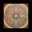 Photo: Inner part of ancient tibetan tangka Ohm Mandala on black Inner part of ancient tibetan tangka Ohm Mandala on black