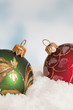 Red and green christmas baubles
