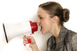 Foto: Mann und Frau mit Megaphone Mann und Frau mit Megaphone