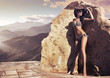 Beauty brunette on tropical island