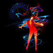 The dancing girl with shining splashes on a black background