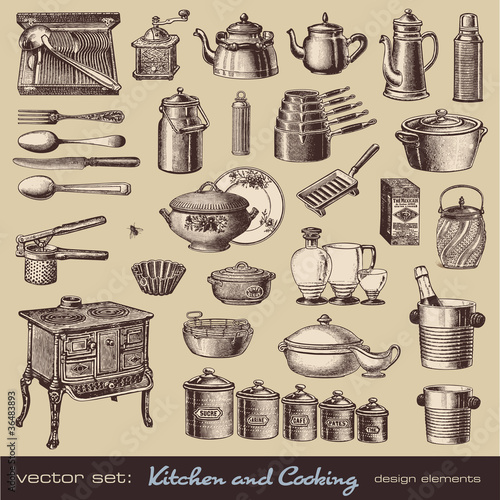 Vector: vector set: kitchen and cooking - vintage design elements vector set: kitchen and cooking - vintage design elements