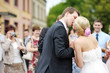 Beautiful bride and groom kissing