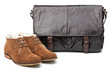Pair of winter men boots and messenger bag Pair of winter men boots and messenger bag