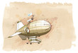 Dirigible balloon & watercolor vintage background