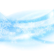 Merry Christmas background. Abstract light blue waves with snowf