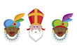 Portraits of Sinterklaas and his colorful helpers isolated