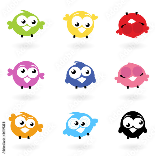 Vector: Cute color vector Twitter Birds icons collection isolated on whi Cute color vector Twitter Birds icons collection isolated on whi