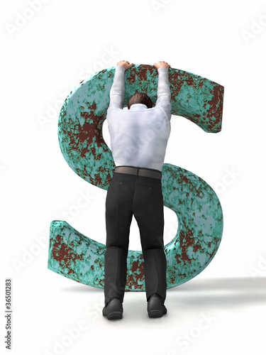 Illustration: man holding a rusty dollar sign man holding a rusty dollar sign