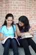 College girls doing combined study in the campus.
