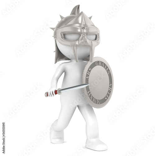 Illustration: 3D little human The Gladiator. People series. 3D little human The Gladiator. People series.