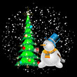 snowman decorating a Christmas tree