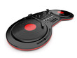 DJ music mixer control with  vinyl disc 3D. Isolated on white