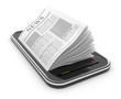 Business newspaper on smart  phone. Mobile device concepts 3D.