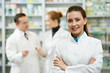 Pharmacy chemist woman in drugstore