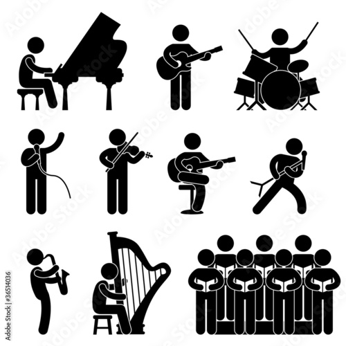 Vector: Musician Pianist Guitarist Choir Drummer Singer Concert Musician Pianist Guitarist Choir Drummer Singer Concert
