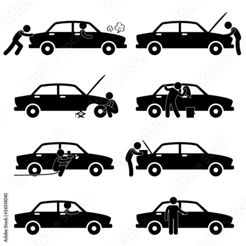 Vector: Fixing Checking Washing Repairing Painting Car Changing Tyre Fixing Checking Washing Repairing Painting Car Changing Tyre