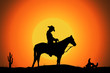 un cowboy dans le desert au coucher de soleil, illustration un cowboy dans le desert au coucher de soleil, illustration