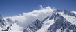 Panorama snow mountains with snowboarder