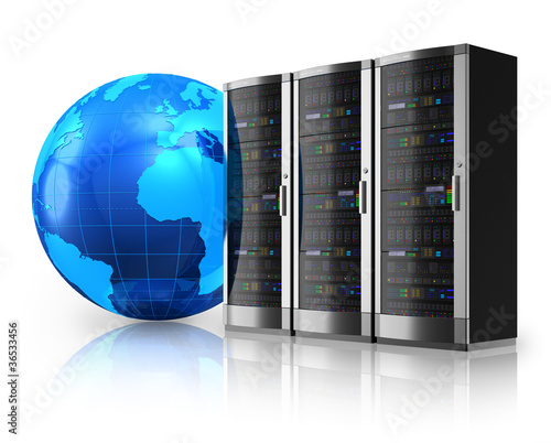 Illustration: Network servers and Earth globe Network servers and Earth globe