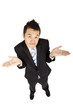 asian  businessman shrugging and isolated on white