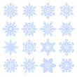 Various snowfllakes set isolated on white background.