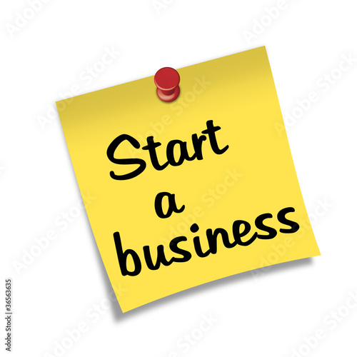 Illustration: Post-it con chincheta texto Start a business Post-it con chincheta texto Start a business