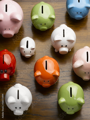 Photo: Multi-colored ceramic piggy banks Multi-colored ceramic piggy banks
