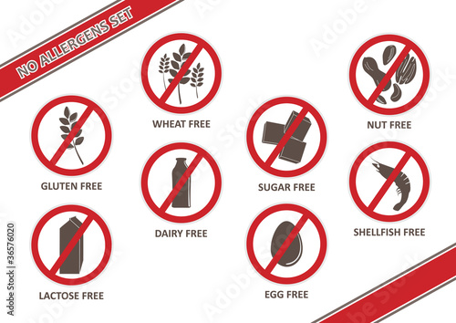 Vektor: Allergen Free Vector Stickers Set Allergen Free Vector Stickers Set
